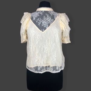 Free People Secret Admirer Eggnog Lace Ruffle Blouse Small